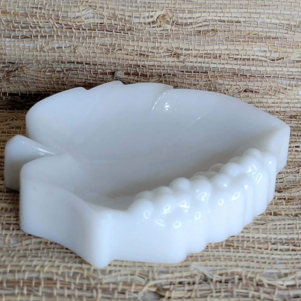 Vintage Grapes On Leaf Milk Glass by Imperial Glass-Ohio Trinket Tray Ashtray